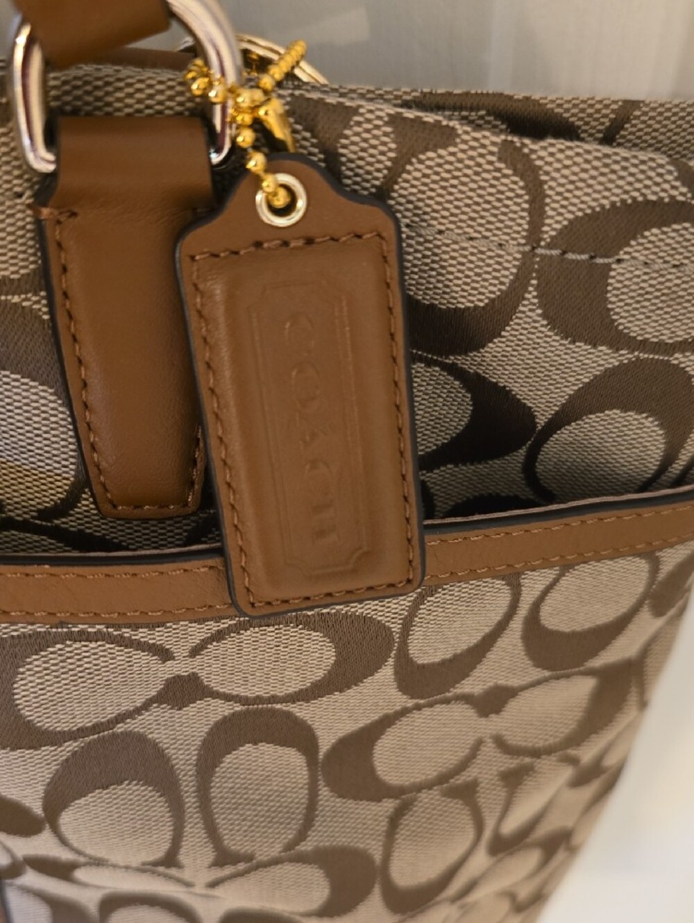 Coach Tan Signature Canvas Tote with Pink Center Panel - Picture 3 of 8